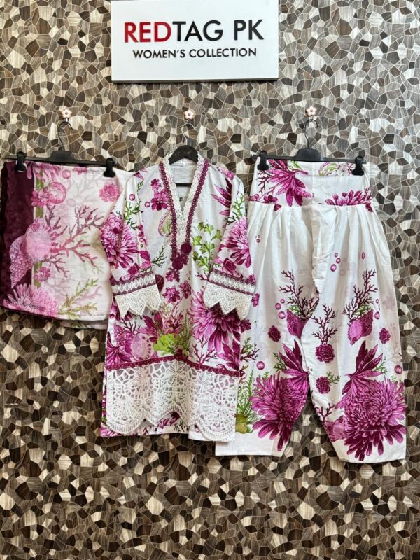 Pinkish By Red Tag 3 Pcs Luxury Lawn Ready To Wear With Farsi Shalwar 2025